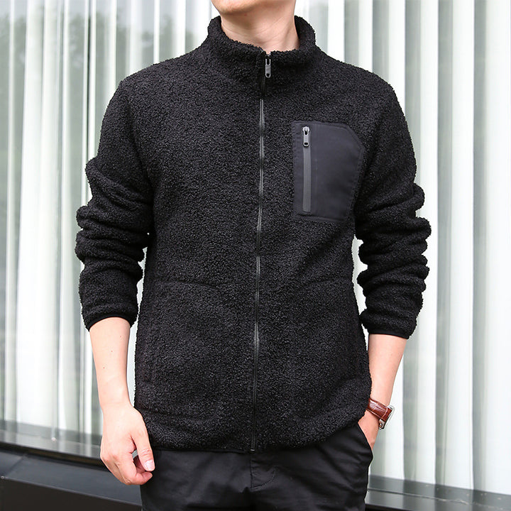 Men's Fleece Jacket with Practical Zipper and High Collar Lisslune