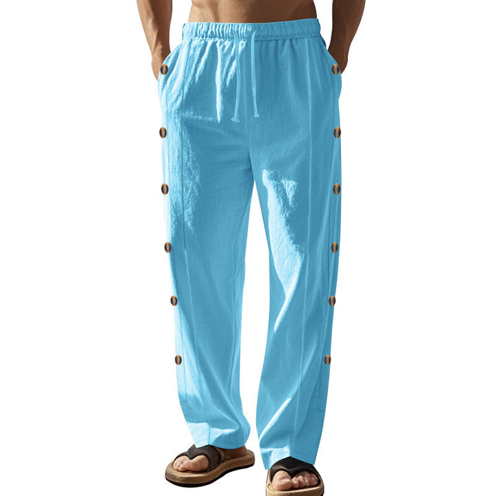 Men's Comfortable Casual Pants with Button Details and Elastic Waistband Lisslune