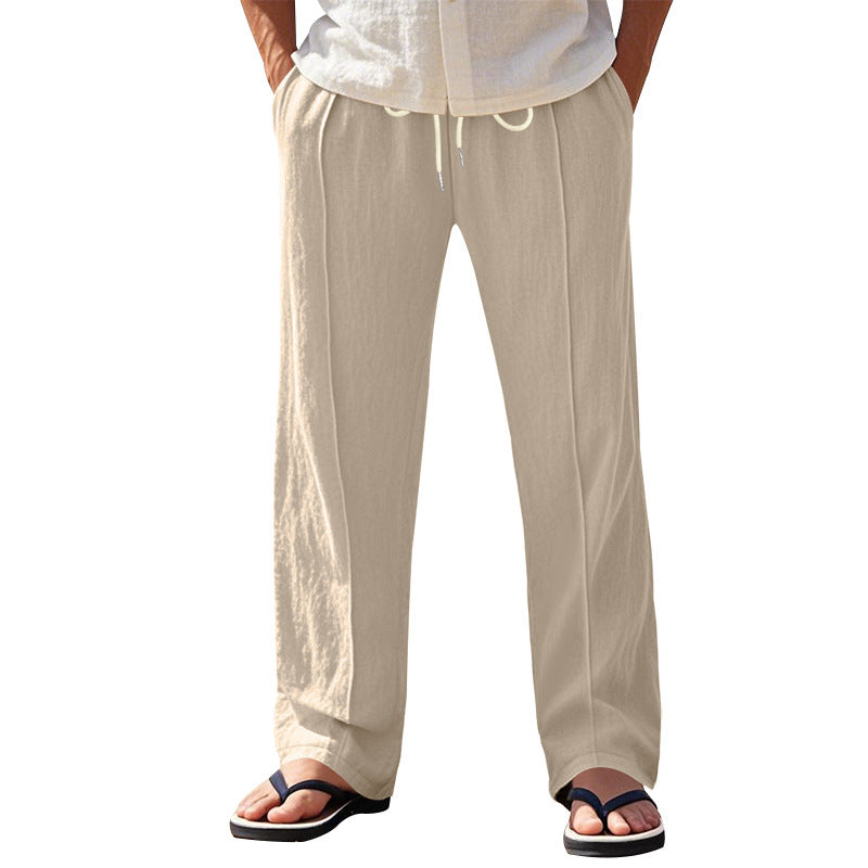 Men's Casual Beach Pants with Elastic Waistband and Side Pockets Lisslune