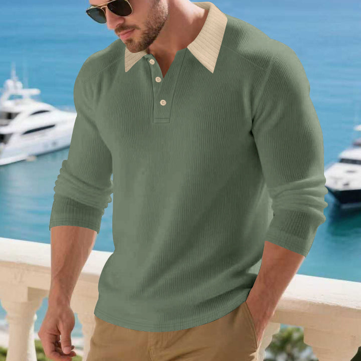 Men's long-sleeved polo shirt with textured collar Lisslune