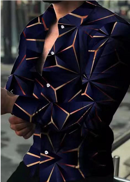 Men's Long Sleeve Shirt with Modern 3D Triangle Design Lisslune
