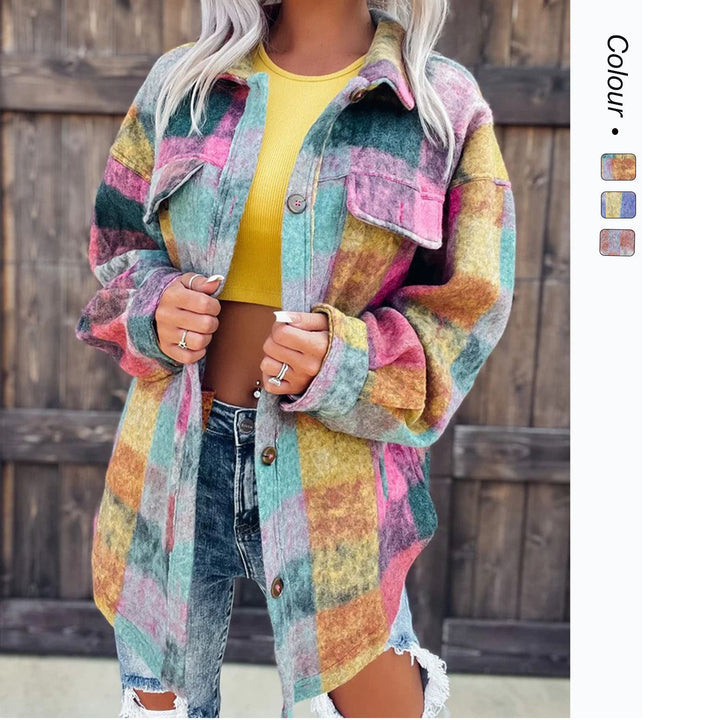 Women's Check Oversized Shirt Jacket made of soft wool material with practical pockets Lune London