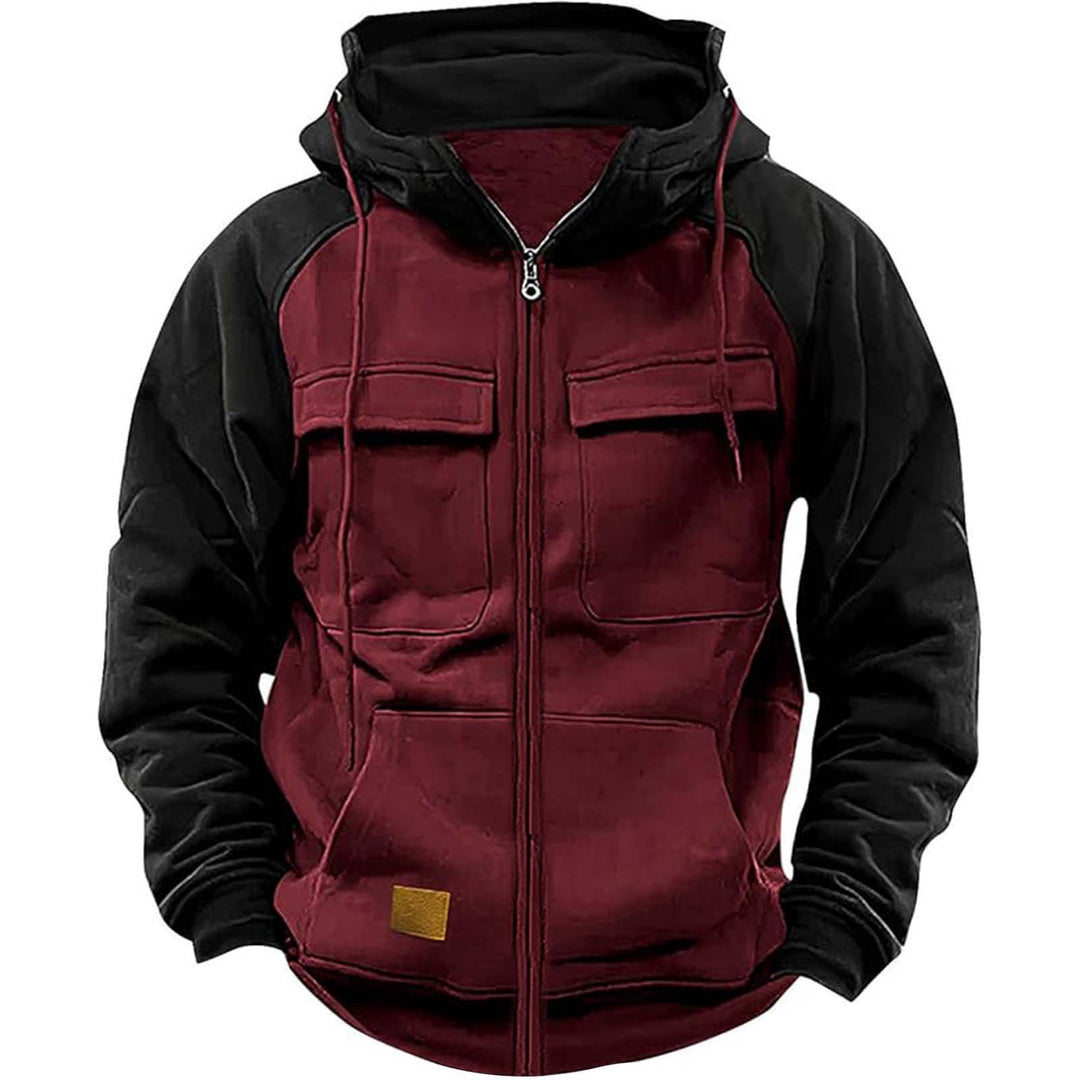 Men's hooded jacket with practical front utility pockets and high collar Lisslune