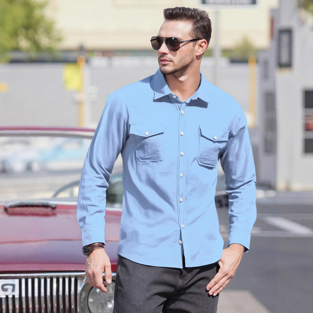 Men's Casual Long Sleeve Shirt with Practical Chest Pockets and Modern Cut Lisslune