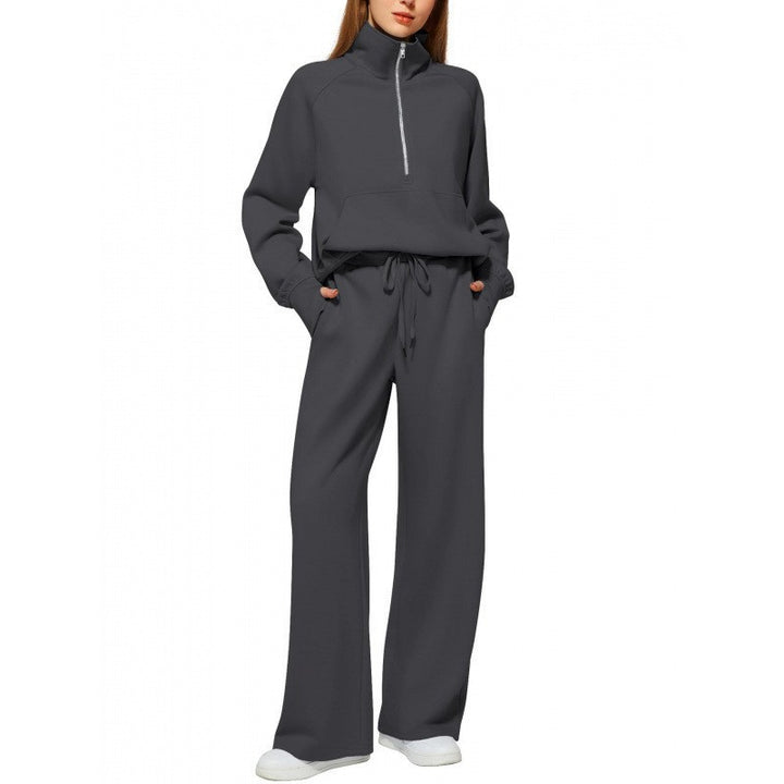 Women relaxed zip sweatshirt and wide-leg pants set Lisslune