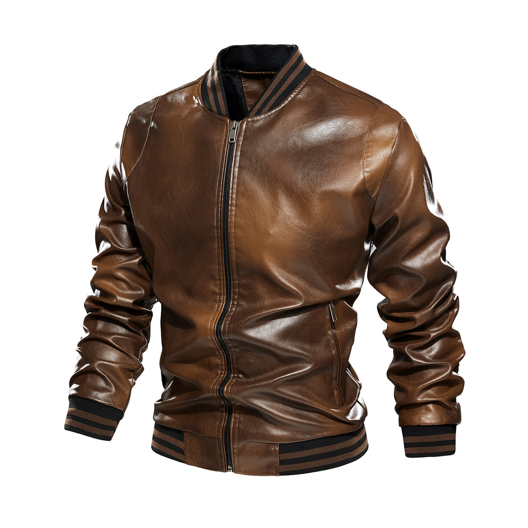 Men's classic leather jacket with elastic ribbed cuffs Lisslune