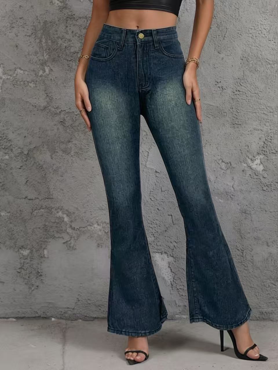 Women Flared Jeans with High Waist and Unique Structure Design Lisslune