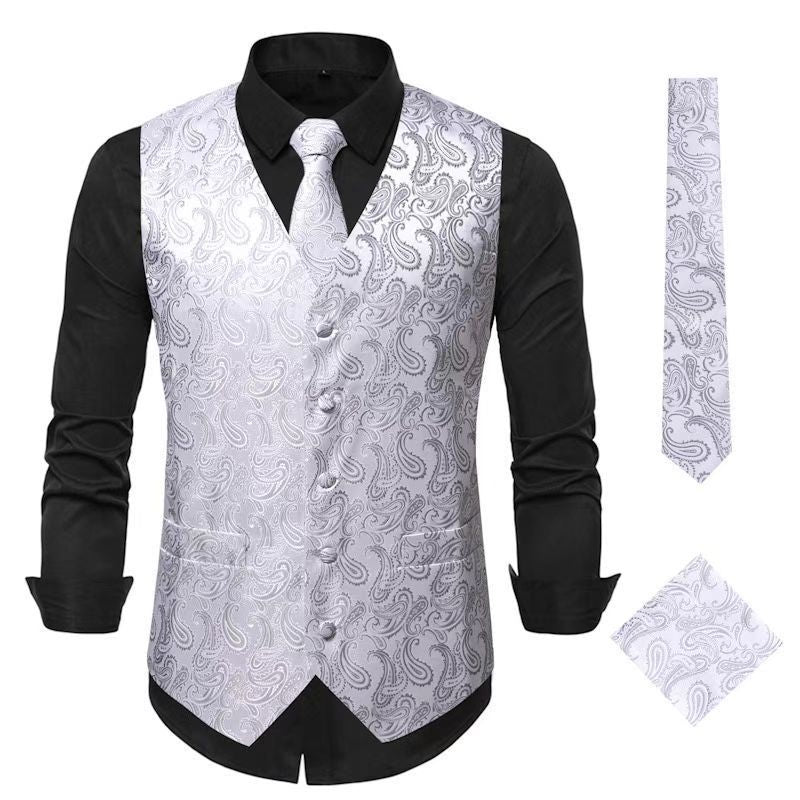 Men's elegant vest suit set with matching tie and pocket square Lisslune