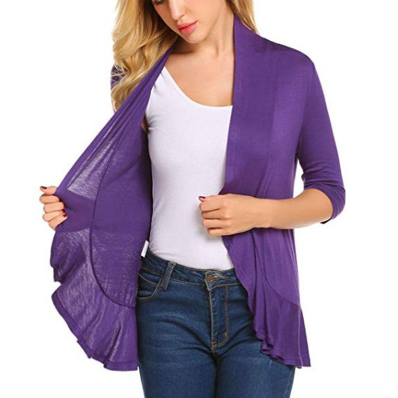 Women's Fashionable Cardigan with Asymmetrical Cut and Flutter Details Lisslune