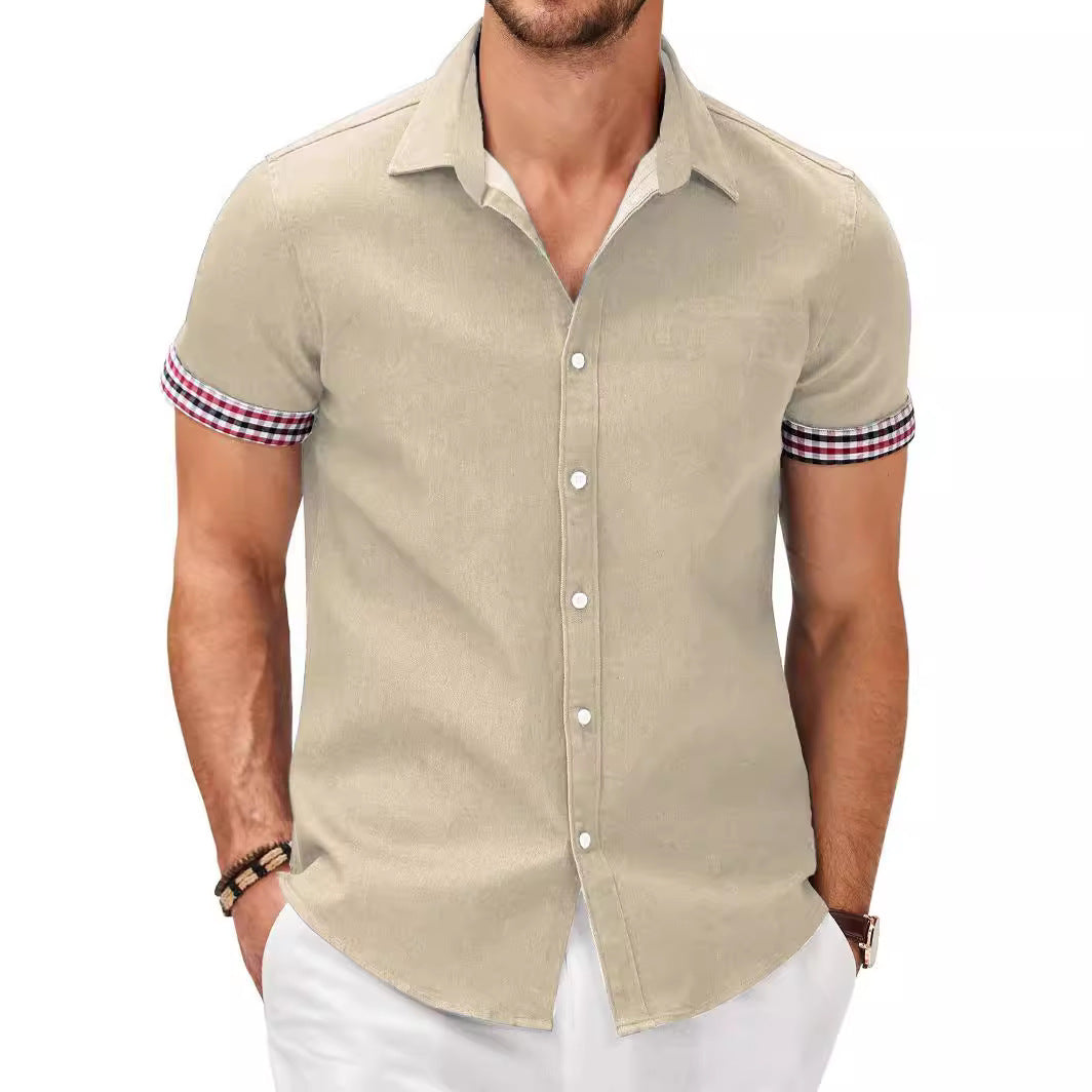 Men's short-sleeve shirt with a modern denim look and stylish checkered pattern Lisslune