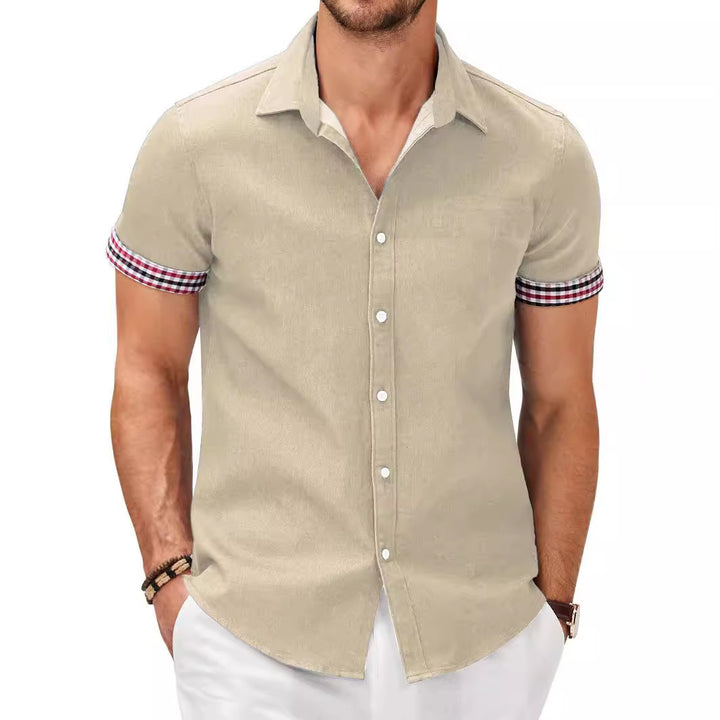 Men's short-sleeve shirt with a modern denim look and stylish checkered pattern Lisslune