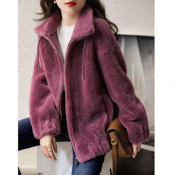 Women's plush jacket with high collar and side zipper Lisslune