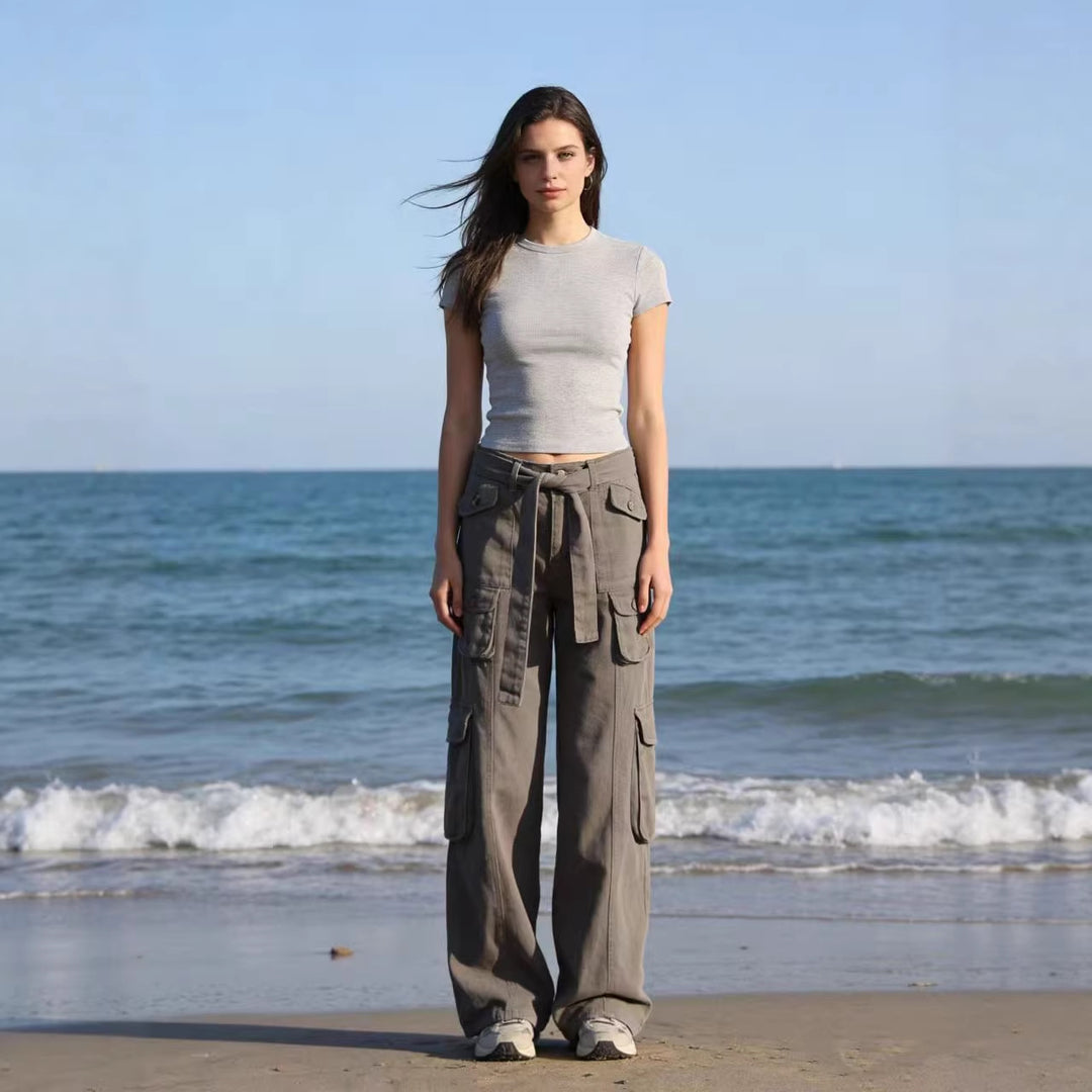 Women’s stylish wide Cargo pants with belt and pockets Lisslune