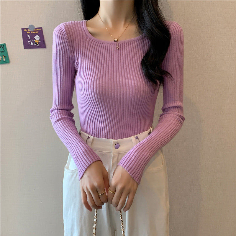 Women's Long Sleeve Ribbed Top with a Figure-Hugging Cut and Modern Cuffs