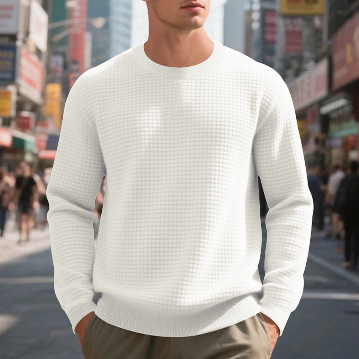 Men's fashionable textured sweater with round neck and comfortable fit Lisslune