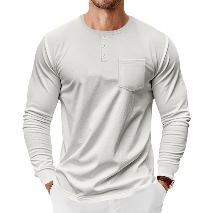 Men's long-sleeve shirt with fashionable Henley neckline and practical breast pocket Lisslune