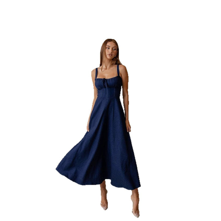 Women's maxi dress with flattering cut and decorative ruffle details