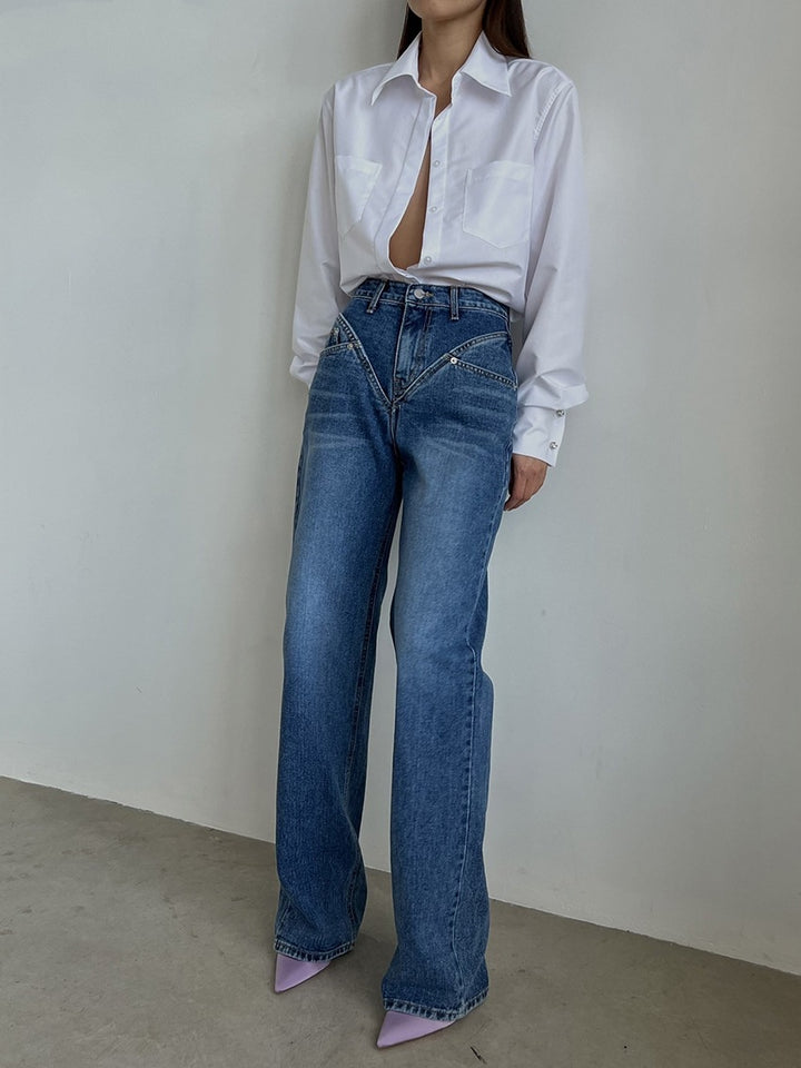 Damen Weit geschnittene Jeanshose mit einzigartigem Design Lisslune