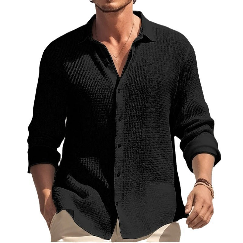 Men's casual long-sleeve shirt with textured fabric Lisslune