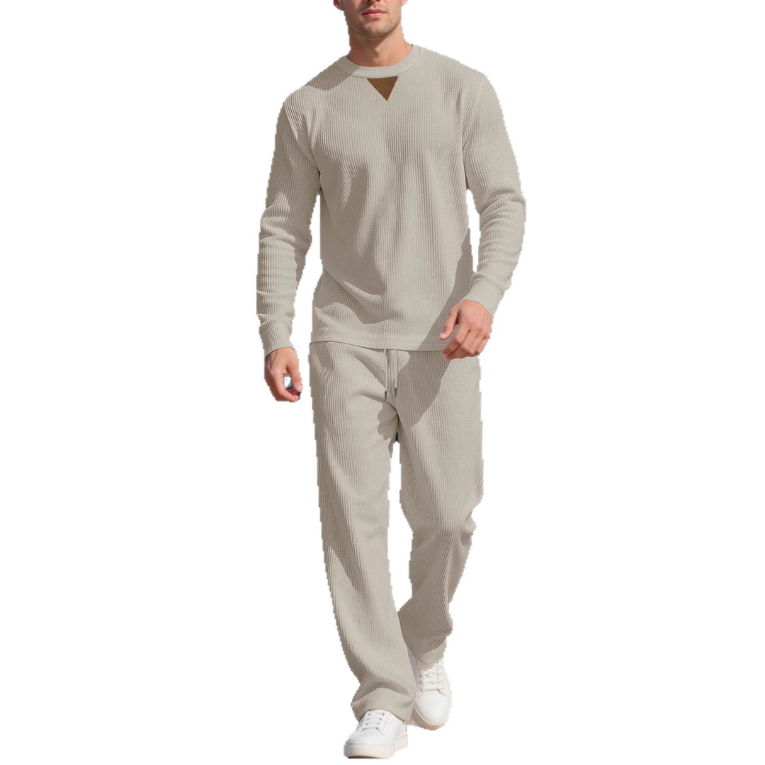 Men's casual long-sleeve set with textured fabric and fashionable accents Lisslune
