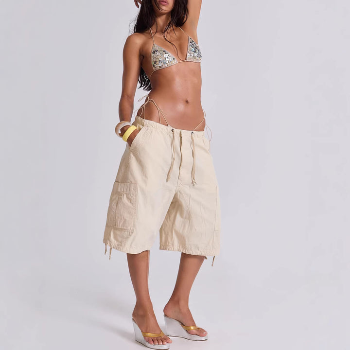 Women's Casual Short Cargo Shorts with Adjustable Waistband and Practical Pockets Lisslune