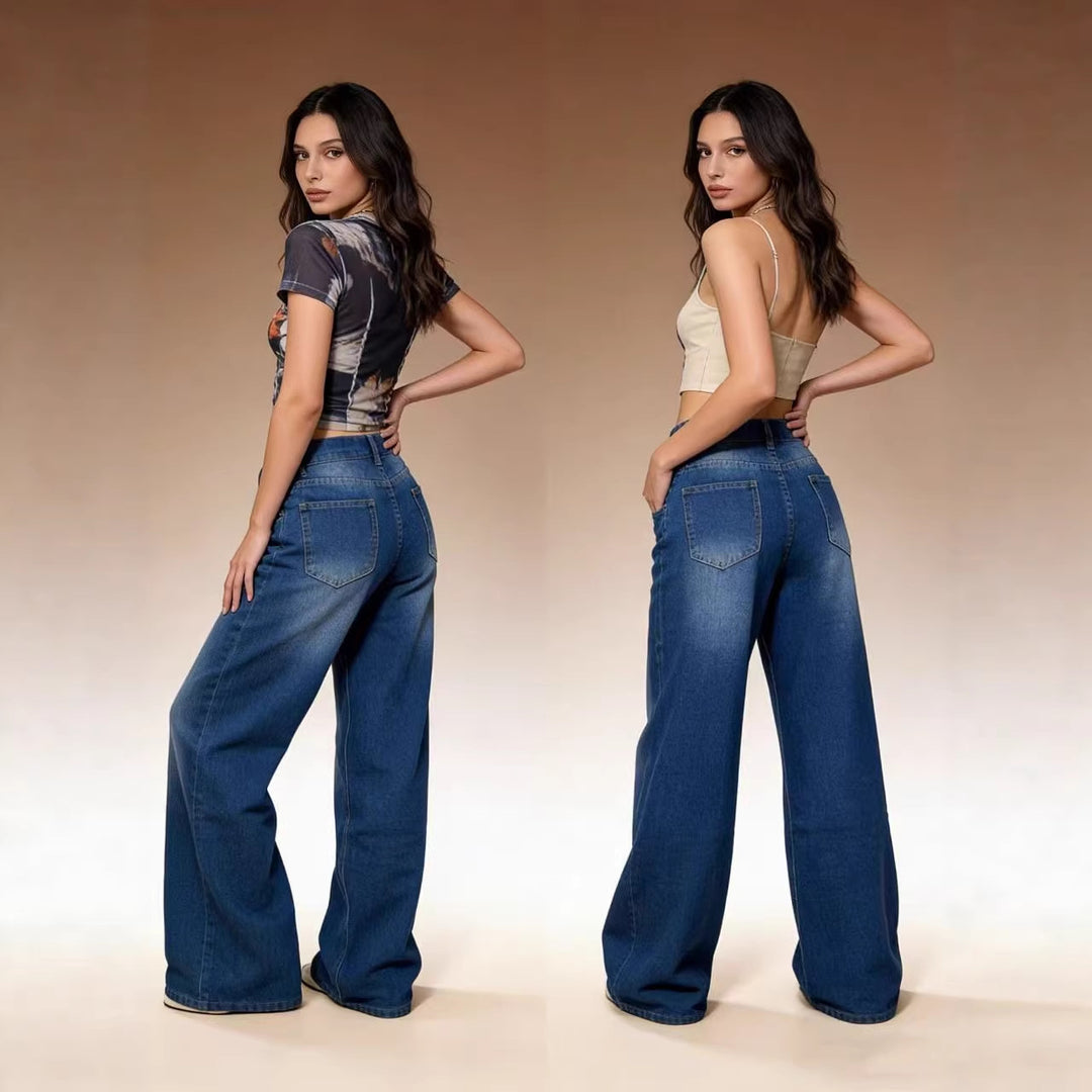 Damen Weit geschnittene High-Waist Jeans mit raffinierter Taillierung Lisslune