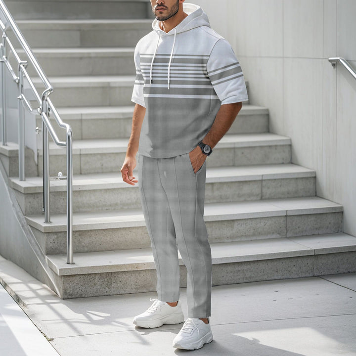 Men's Sporty Hoodie with Fashionable Striped Pattern and Comfortable Pants Lisslune
