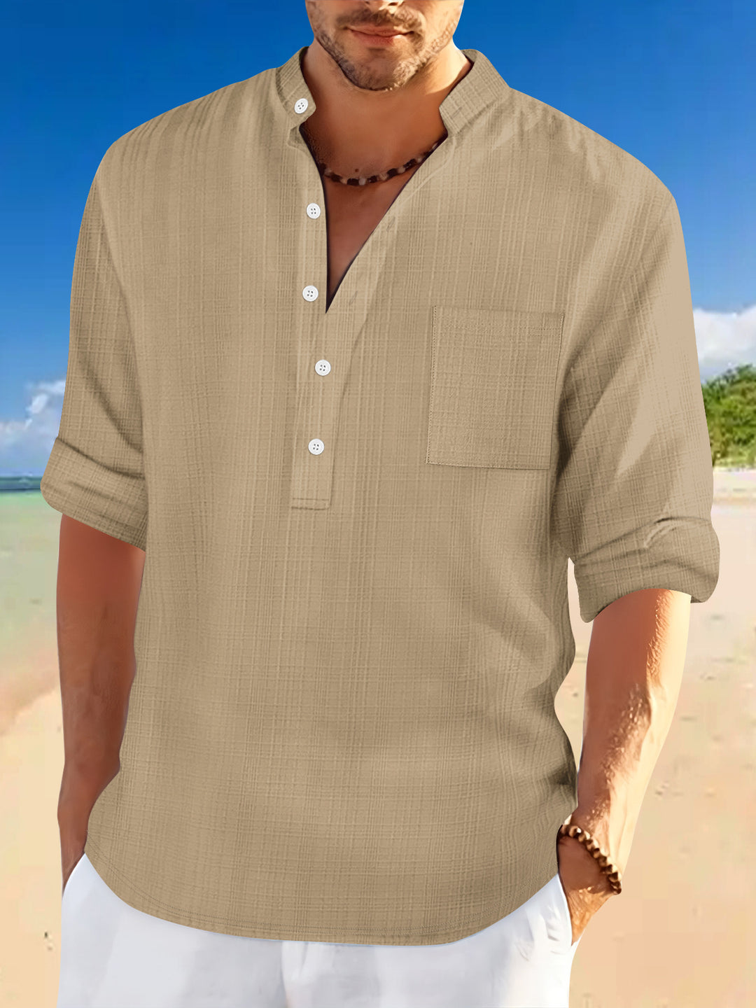 Men's casual long-sleeve shirt with texture and button placket Lisslune