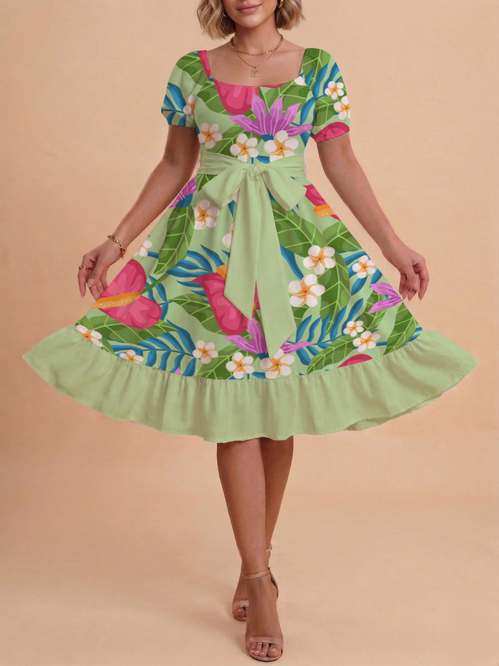 Women's elegant maxi dress with floral design and waist belt Lisslune