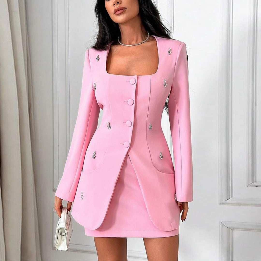 Women's elegant blazer dress with tasteful button details