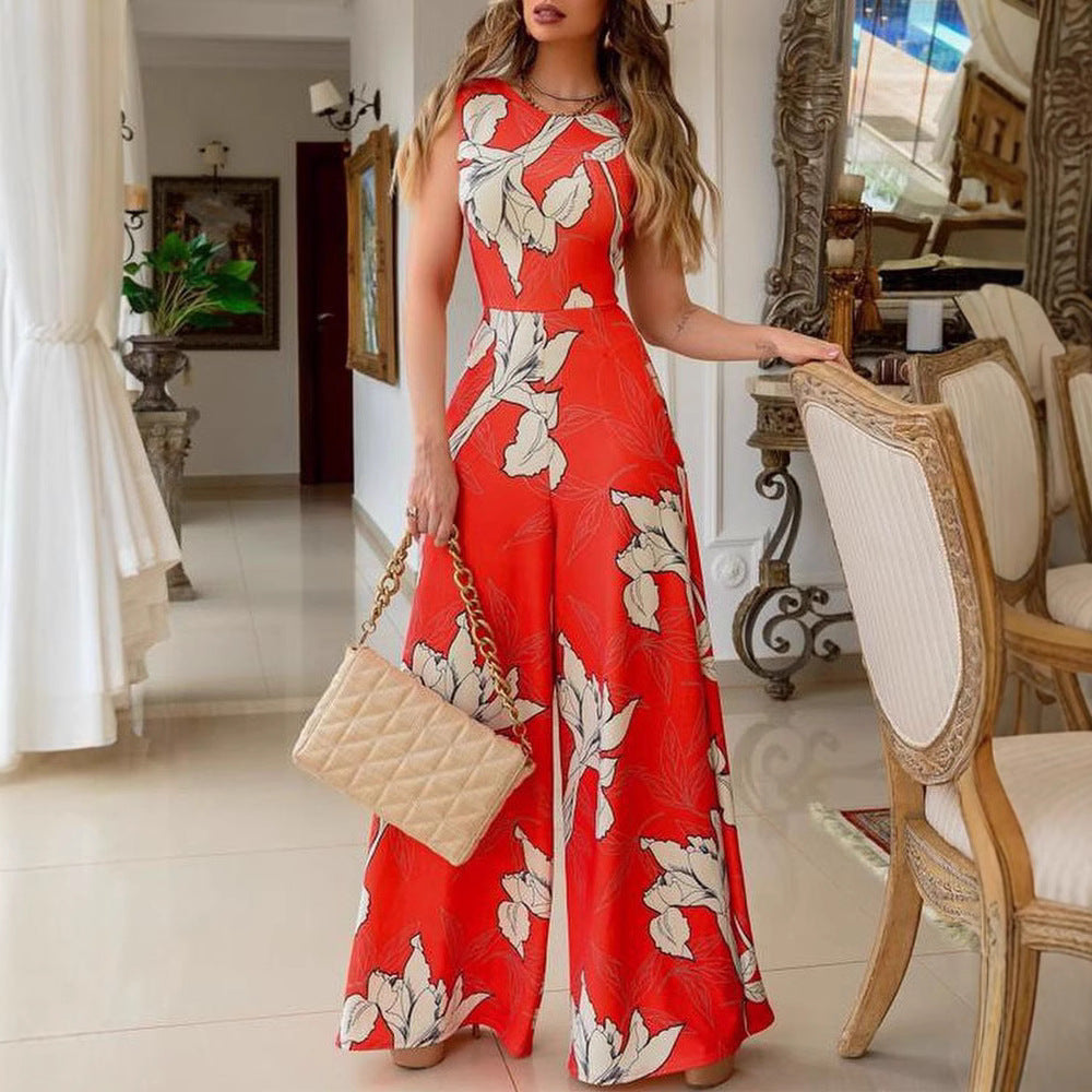 Women's Stylish Jumpsuit with Floral Accents and Wide Leg Lisslune