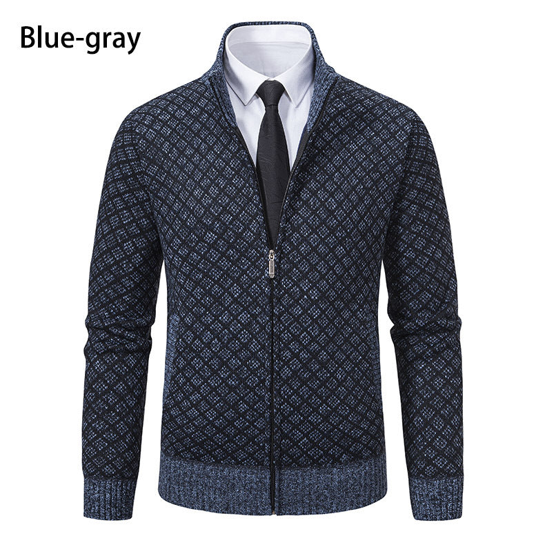 Men's zip-up cardigan with modern diamond pattern Lisslune