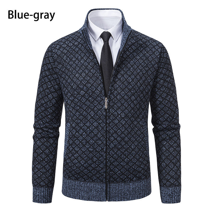 Men's zip-up cardigan with modern diamond pattern Lisslune