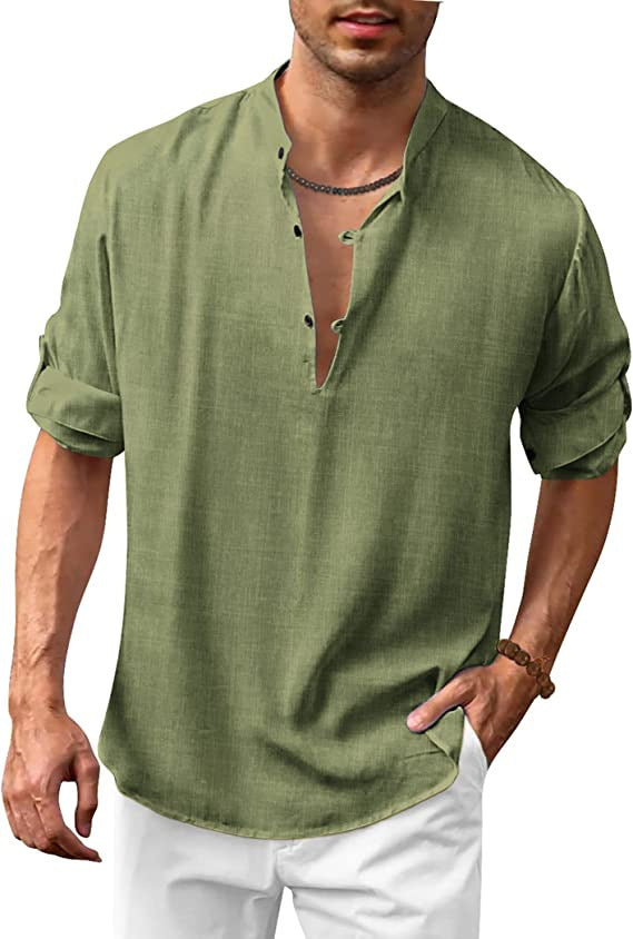 Men's casual shirt with modern stand-up collar and button placket Lisslune