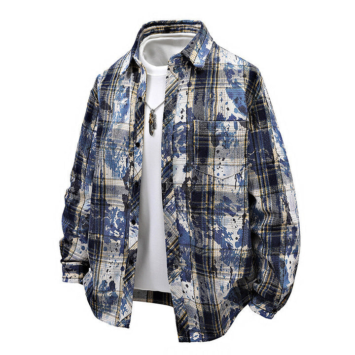 Men's oversized check shirt with creative color accents and practical chest pockets Lisslune