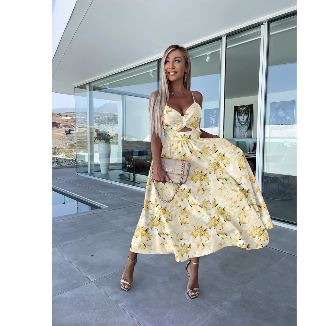 Women's midi dress with cut-out design and flowing skirt