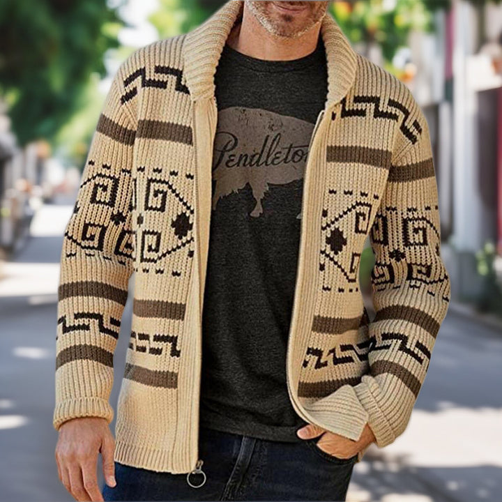 Men's cardigan with intricate pattern and high collar Lisslune