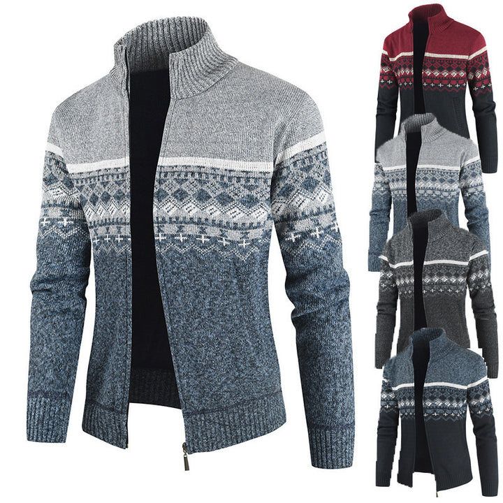 Men's fashionable cardigan with high collar and graphic pattern Lisslune