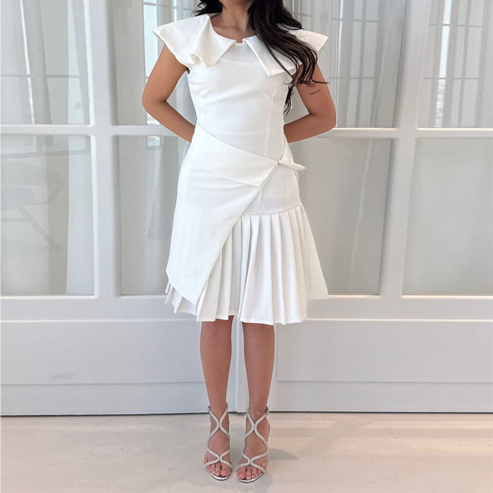 Women's wrap dress with pleated hem and elegant collar details Lisslune