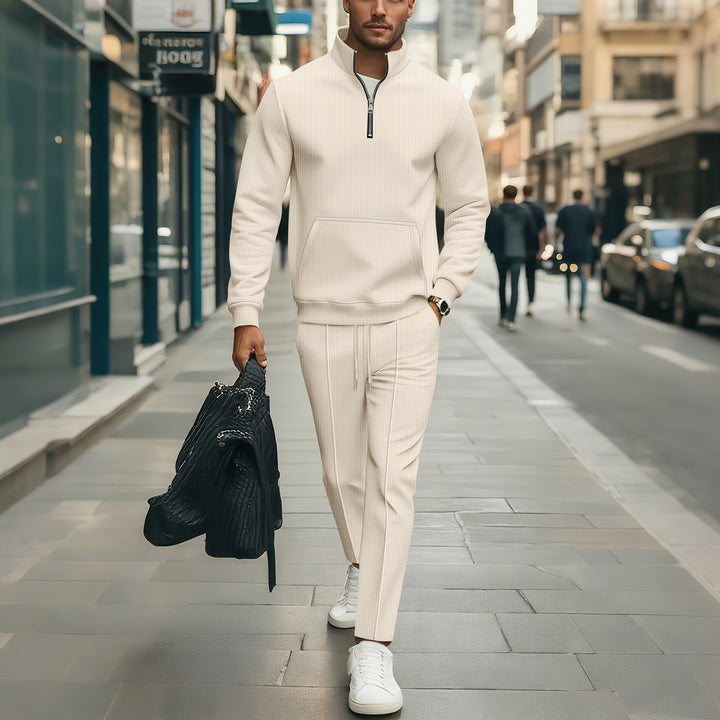 Men's Leisure Sweater Set with Modern Zipper and Elastic Waistband Lisslune