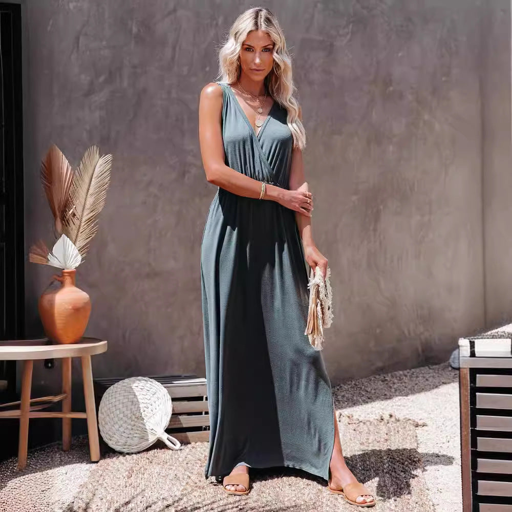 Ladies Maxi Dress with elegant wrap design and high slit Lune London