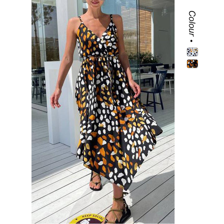 Women's maxi dress with elegant wrap design and stylish ruffle details