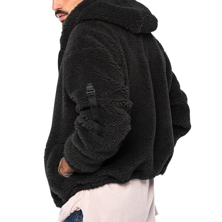 Men's fleece jacket with hood and practical zipper Lisslune