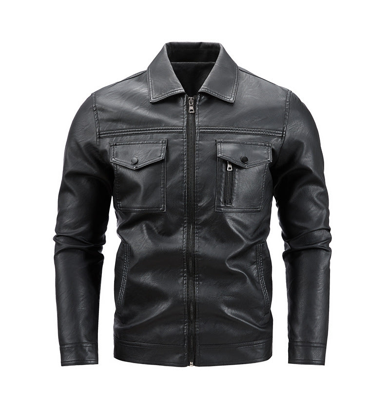 Men's high-quality synthetic leather jacket with practical pockets Lisslune