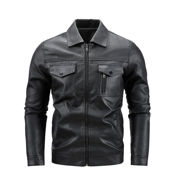 Men's high-quality synthetic leather jacket with practical pockets Lisslune