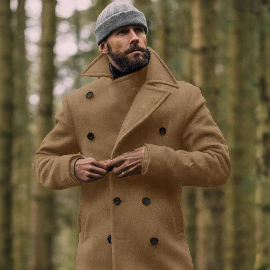 Men's classic double-breasted coat with high collar and noble fabric Lisslune
