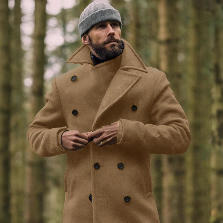 Men's classic double-breasted coat with high collar and noble fabric Lisslune