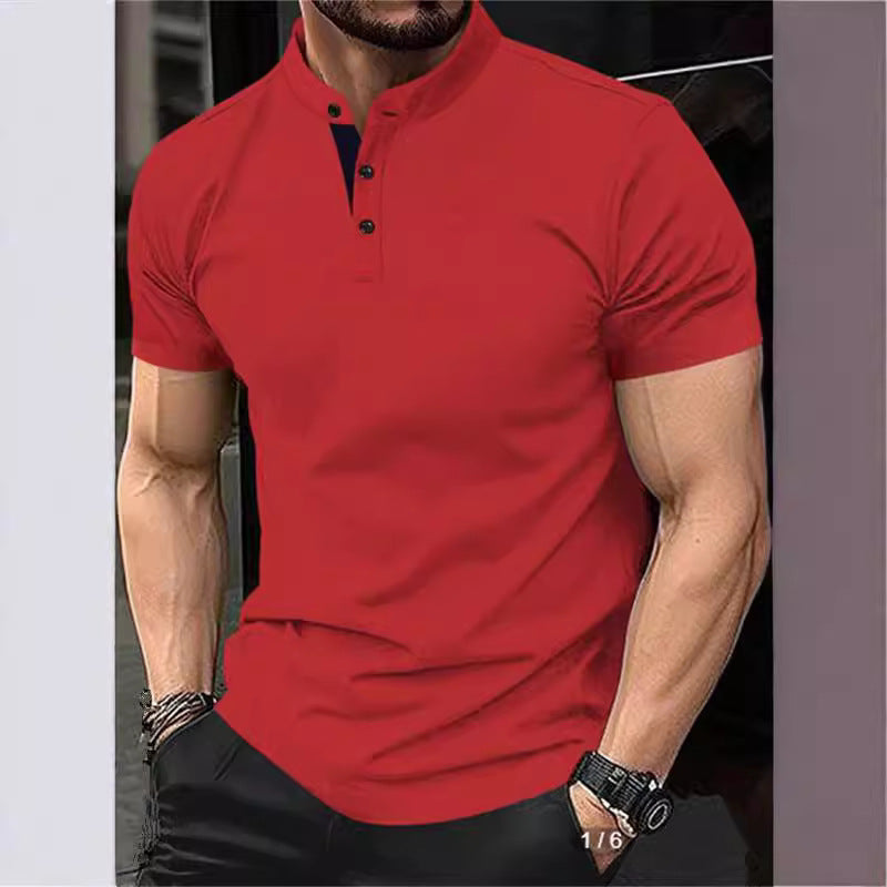 Men's stylish short-sleeve shirt with modern stand-up collar and decorative buttons Lisslune