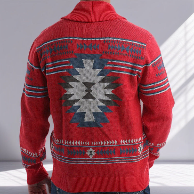 Men's cardigan with modern geometric pattern and practical pockets Lisslune
