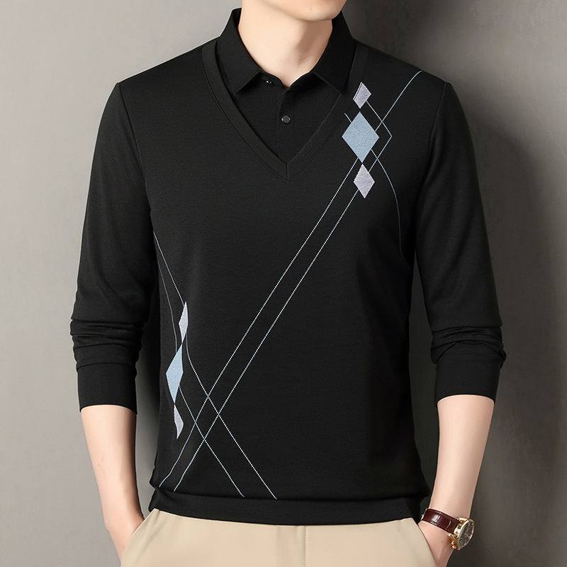 Men's elegant long-sleeved sweater with V-neck and modern pattern Lisslune
